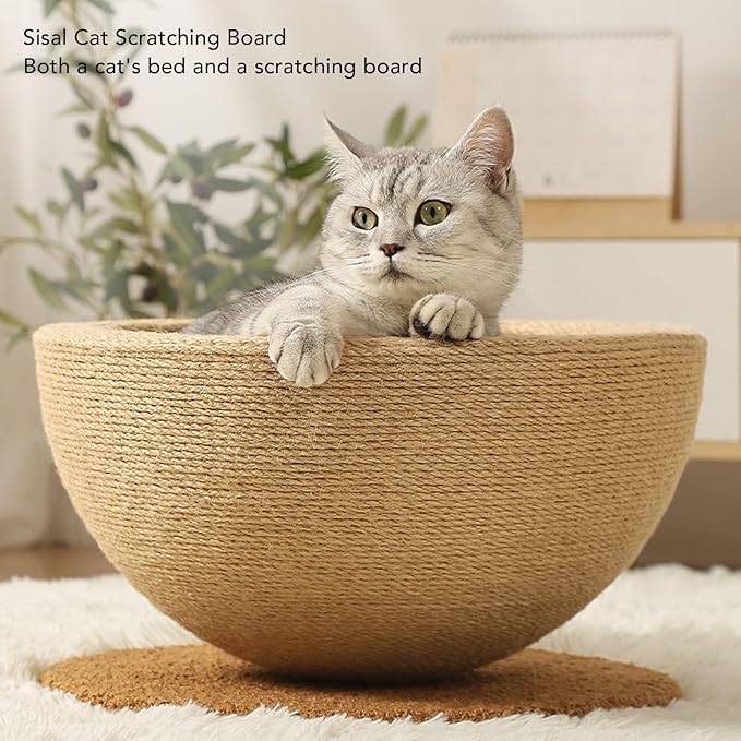 Zerodis Cat Scratcher, Sisal Hemp Cat Scratching Board Circular Concave Design Bed Hammock Bowl Shape 2 in 1 Pet Scratching Post Furniture Protector for Couch 14.2x15.2x7.9in (Balanced Style (Round