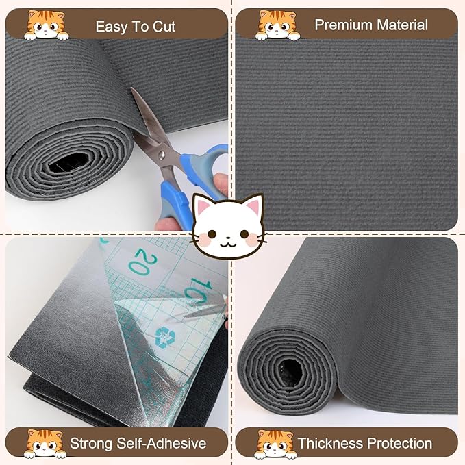 Cat Scratch Furniture Protector, 78.7"x15.8" Trimmable Anti-Scratch Mat with Adhesive Stickers & Thumbtacks, Self-Adhesive Scratch Pad for Couch, Sofa, Wall, Door and Cat Tree, Dark Grey