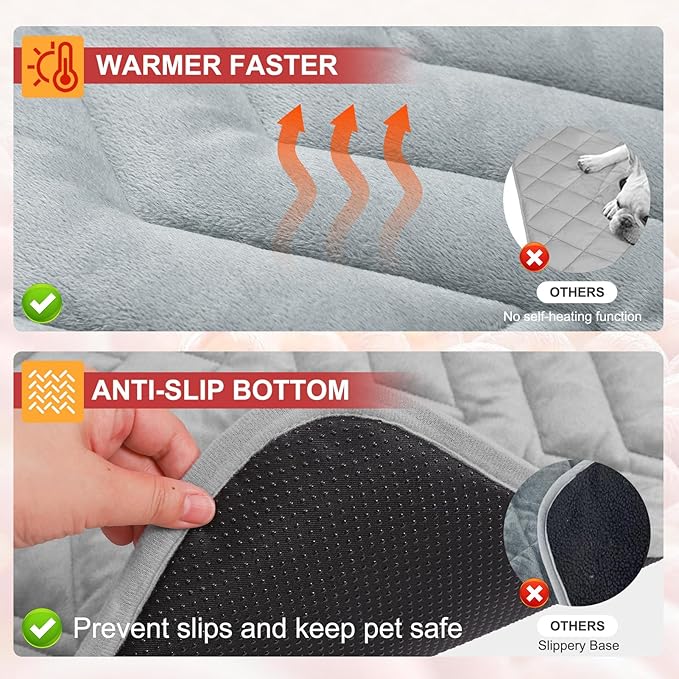 BEAUTYZOO Self Warming Cat Bed Mat, Self Heating Dog Pad for Indoor Outdoor Pet House, Heated Thermal Warmer Cat Blanket for Kitten Puppy Washable Non-Slip Chew Proof, 2 Pack 16 x 20 Inches Light Grey