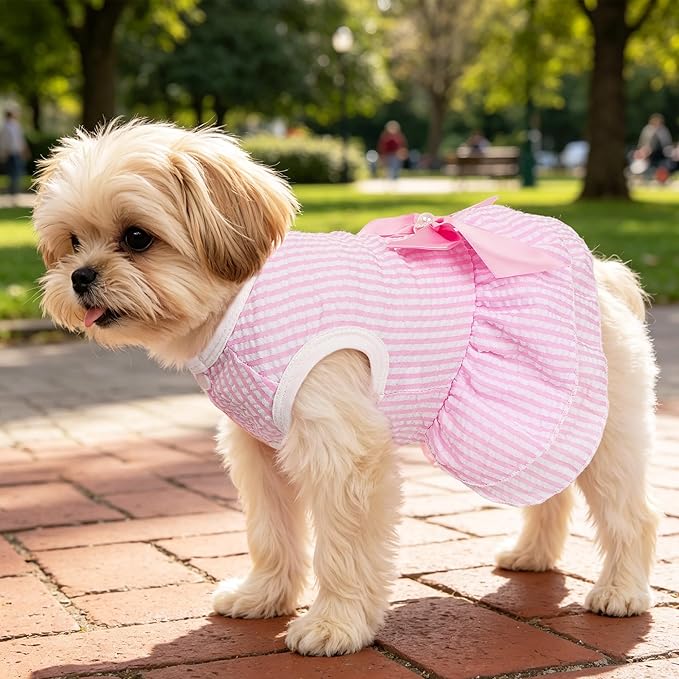 Dog Dress, Cute Pet Princess Dresses with Bright Color Design, Sweet Bowknot, Dog Clothes for Small Dogs Girl, Breathable & Lightweight, for Spring Summer, 2 Pack (Pink Purple, Small)