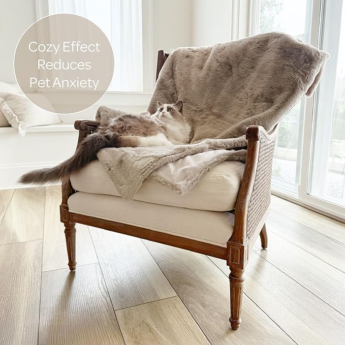 4 Cats & Dogs Pet Faux Fur Throw Blanket – Ultra Soft, Waterproof, Leakproof, Washable, Large (50"x60") Plush Pet Blanket for Couch, Bed, Sofa Protection – Luxurious, Cozy & Durable - Taupe