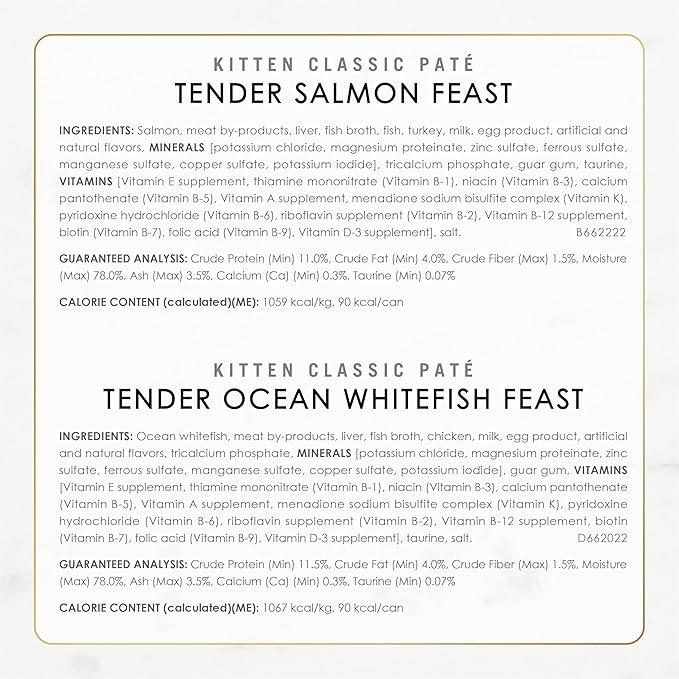Fancy Feast Purina Tender Ocean Whitefish,Turkey,Chicken and Salmon Feasts Wet Kitten Food Variety Pack - 3 oz. Boxes,(Pack of 48)