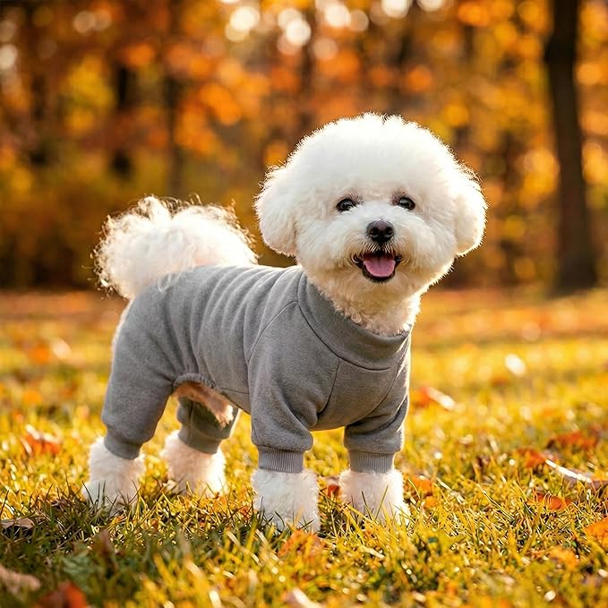 Velvet Dog Pajamas Stretchy Pet Clothes Puppy Jumpsuit Solid Color Cat Clothes for Small Pet Dog and Cat(Dark Grey, Medium)