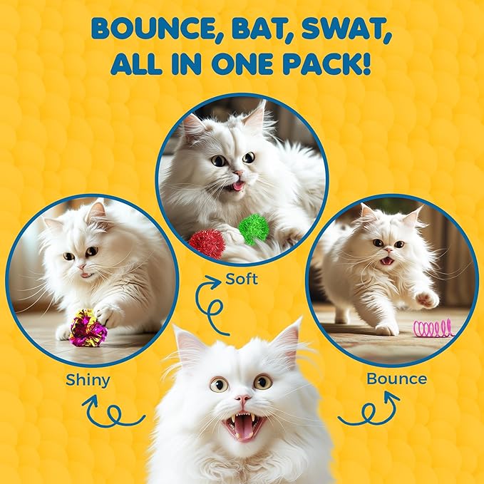 SunGrow Cat Toy Variety Pack, Feline Entertainment for Indoor Kitten, Lightweight, Colorful, Pet Interactive Chase Toys, Activity Tool, Cat’s Supplies & Accessories, 30 Pcs per Pack 