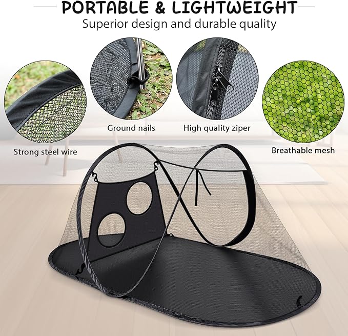 Tailtastic Outdoor Cat Tent with Removable Interactive Fabric,Outdoor Cat Enclosures for Indoor Cats, Portable Pet Playpen Ideal for Hiking, Traveling, and Sunbathing-Black