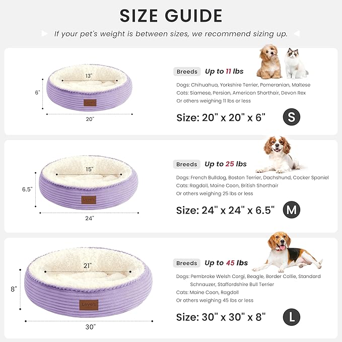 Love's cabin Round Donut Cat and Dog Cushion Bed, 30in Pet Bed for Medium or Large Dogs, Anti-Slip & Water-Resistant Bottom, Soft Durable Fabric Pet Beds, Washable Calming Cat Bed, Violet