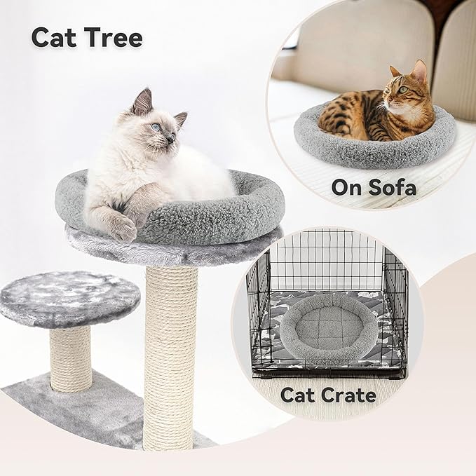 Small Cat Bed Mat with Surrounding Pillow, 11.81" Round Pet Cushion for Cats Puppy Rabbits Curling Sleep, Indoor Furniture/Carrier/Crate Pet Self Warming Pad, Washable, Small