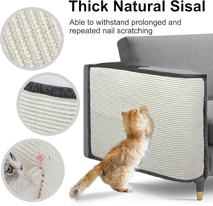 Large Size Cat Scratch Sofa Protector,27.5inch*19.6inch Sisal Couch Protector from Cats/Dogs Scratching for Big Arm Sofa use (Dark Grey/Right Handed)