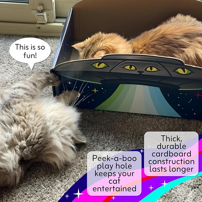 UFO Cat Scratcher Box, Extra Large 20" Cardboard Scratcher for Big Indoor Cats with Reversible Pad