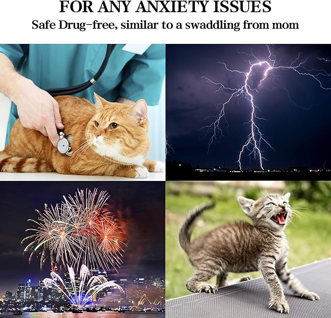Pet Anxiety Jacket, Calming Vest with Adjustable Hook and Loop for Cats and Dogs, Soft Polyester Cotton Blend Fabric for Stress Relief During Thunder Fireworks and Travel