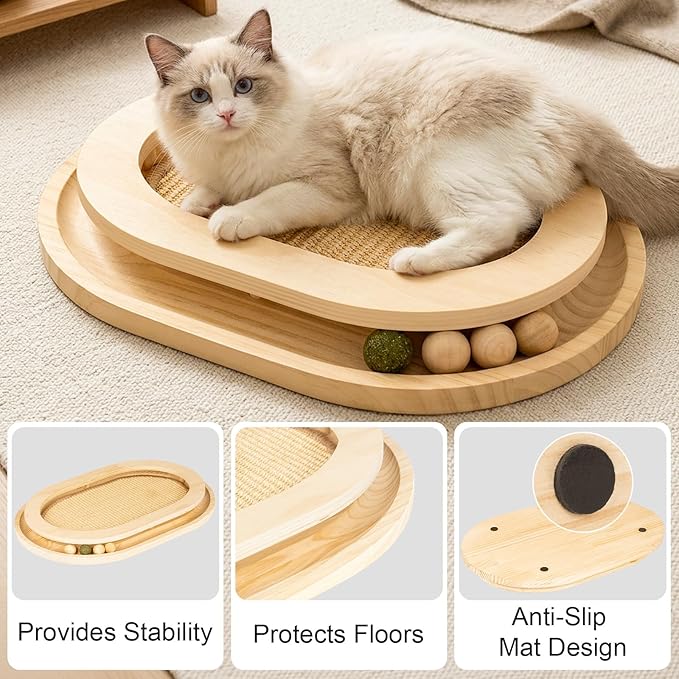 Cat Scratcher, Natural Sisal Cat Scratcher Pad & Interactive Kitten Toy with Ball Track and Catnip Ball for Indoor Hunting, Sleeping Physical Exercise, Puzzle for Small to Large Cats