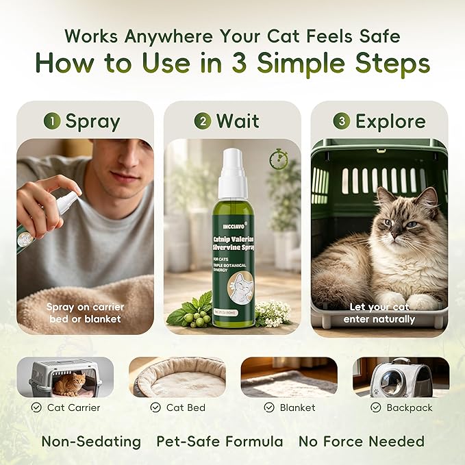 Silvervine Spray for Cats with Catnip and Valerian, Helps Encourage Play, Scratching and Relaxation, Spray for Cat Toys, Scratchers, Beds and Carriers, 2 fl oz