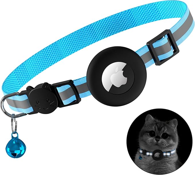 Cat Collar Breakaway, Adjustable Cat Collar with Apple Holder and Bell, Lightweight Kitten Collars for Cats, Kittens (Blue)