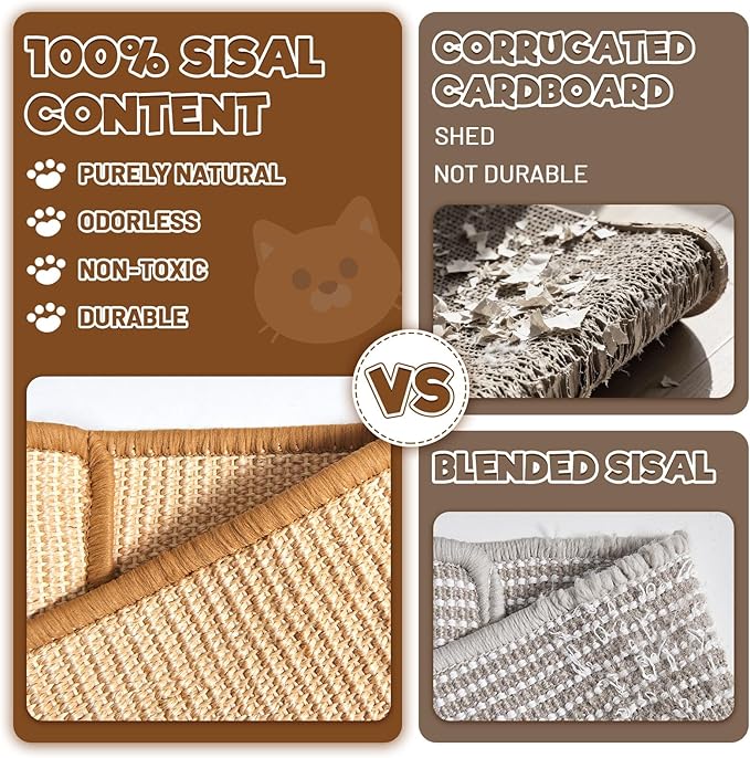 3-in-1 Transformable Design Sisal Cat Scratcher Bed for Indoor Cats, Durable Natural Scratching Pad, Solid Wood Cat Scratch Ladder, Wooden Cat Furniture 23.6 Inch Cats Hammock (Large)