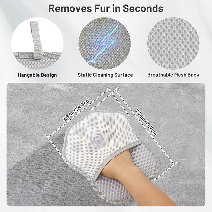 Paw-Shaped Pet Hair Removal Glove – Electrostatic Cat & Dog Hair Remover for Furniture, Clothes, Carpet & Car Seats – Cute Reusable Multi-Surface Lint & Fur Removal Tool (Grey)