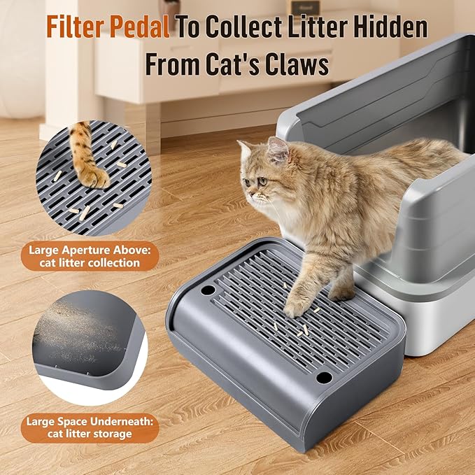 Bartuke Cat Litter Box Step, Cat Litter Ramp Mat with Filter Function for Self-Cleaning Litter Box, Easy to Clean, Cats Pedal Step Stool Ideal for Kitten & Elderly Cats (Dark Grey)