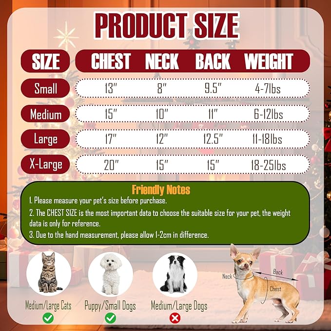 Cat Christmas Outfit Cat Christmas Dress with Santa Hat Costume Holiday Outfit Clothes for Cats Kittens Puppy (Small)