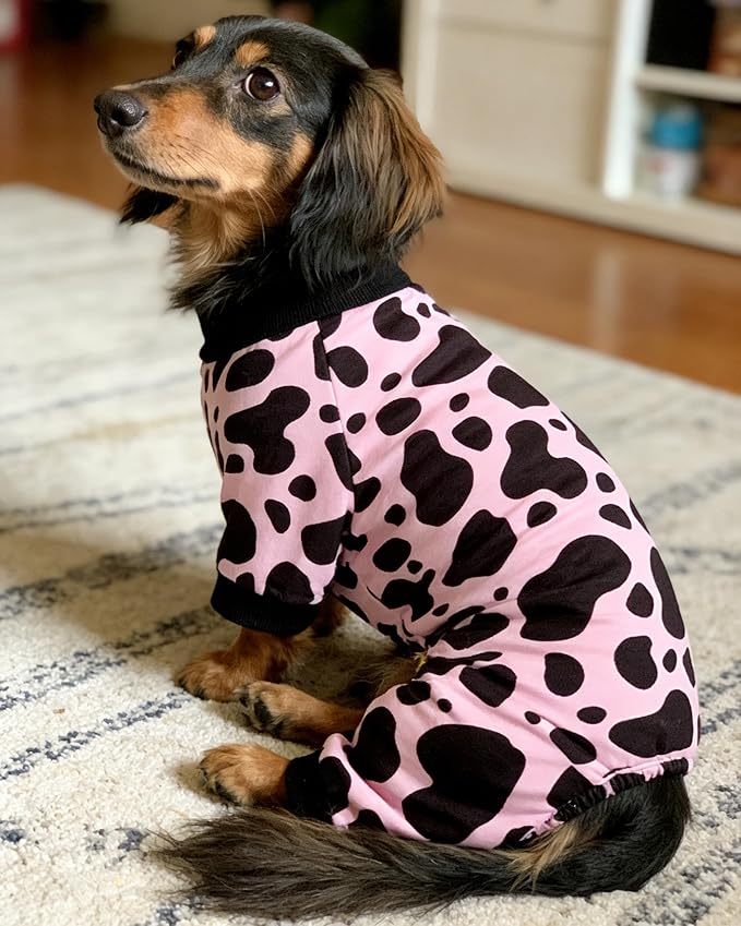 PET SHOW 4 Pack Dog Pajamas for Medium Large Dogs Girl Boy Small Dog Clothes Soft Stretchy PJs Dinosaur Car Jumpsuit Puppy Cats Daisies Cow Jammies Onesies Outfits with Sleeve Pets Costume, L