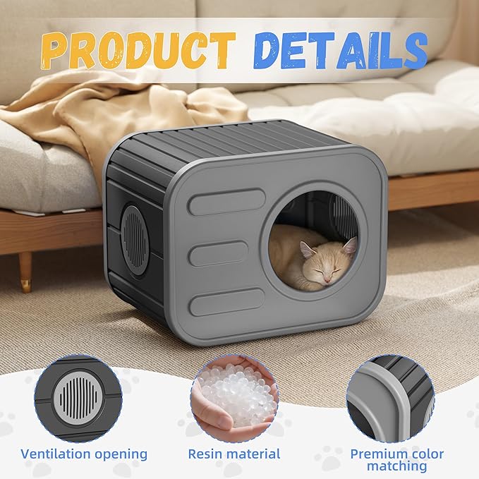 Insulated Outdoor Cat House,Plastic Feral Cat Houses for Outdoor Indoor Cats with Camera Appearance & Large Door,Stackable Cat Houses & Condos,Spacious Cat Bed Cave, Ventilated & Easy to Clean,Black