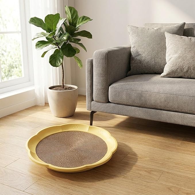 Gralara Round Cat Scratcher Sleeping Bed Lounge Furniture Protector Indoor Play Replacement Pad Circle Scratcher Pad for Indoor Cats, Yellow