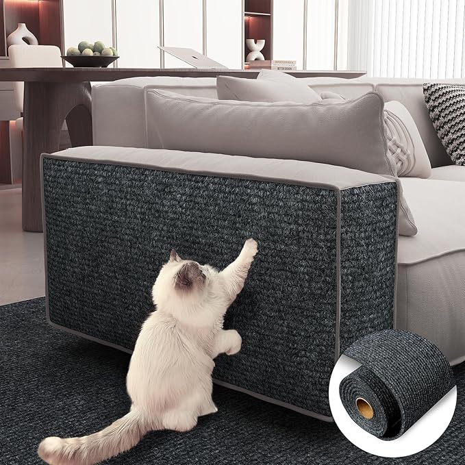LaCheery 24"x79" Furniture Protectors from Cats Scratching Cat Scratch Pad for Couch Corner Protectors for Cats Dark Grey Cat Scratch Mat Self Adhesive Trimmable DIY Pets Scratching Carpet Large Roll