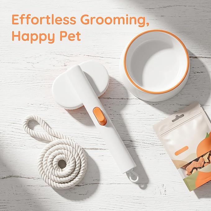 Pet Grooming Brush for Cats and Dogs, Stainless Steel Deshedding Brush with One-Click Cleaning Button, Skin-Friendly Massage Pins, Removes Loose Hair and Tangles (White)