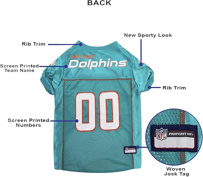 Pets First NFL Miami Dolphins Dog Jersey, Size X-Small, Football Shirt Costume for Pet, Dog Sports T-Shirt, NFL Team Clothing for Cats, Licensed Pet Apparel Available in 7 Sizes and 32 Teams