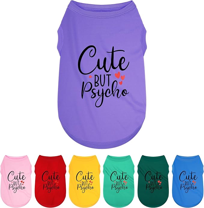 Expressive Polyester Dog Shirt Clothes: Ultra-Soft, Lightweight Puppy Shirt for Small & Medium Dogs – Features Playful 'Cute but Psycho' Slogan Print, Purple XS