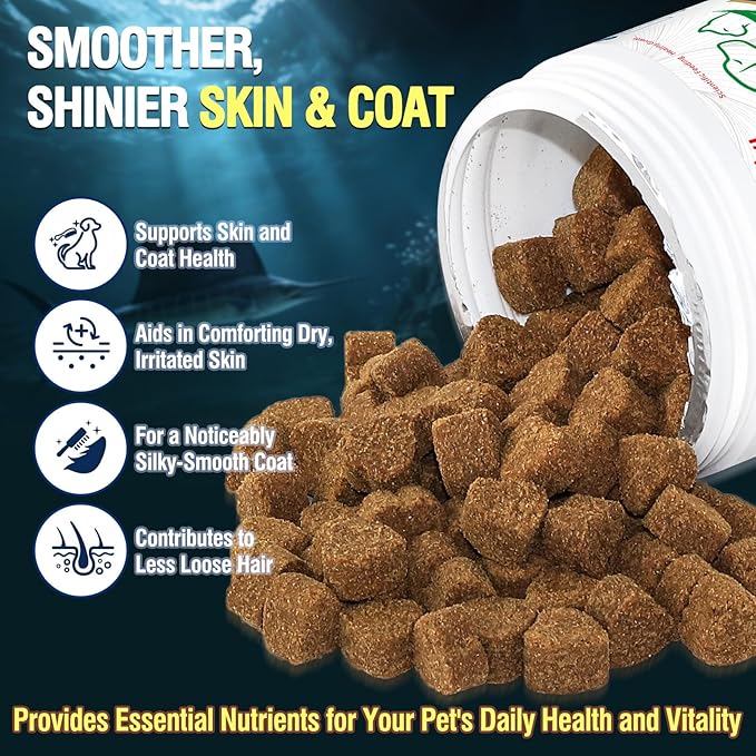 Cat Skin and Coat Healthy Chews, 500 Chews, Crunchy Treats with Vitamin E, Omega 3, Moisturizes Skin & Promotes Shiny Hair, Reduces Shedding for Cats, Cat Supplements - Chicken