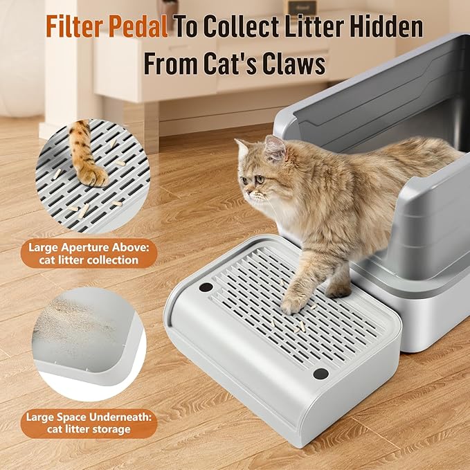 Cat Litter Box Step, Cat Litter Ramp Mat with Filter Function for Self-Cleaning Litter Box, Easy to Clean, Cats Pedal Step Stool Ideal for Kitten & Elderly Cats (Light Grey)