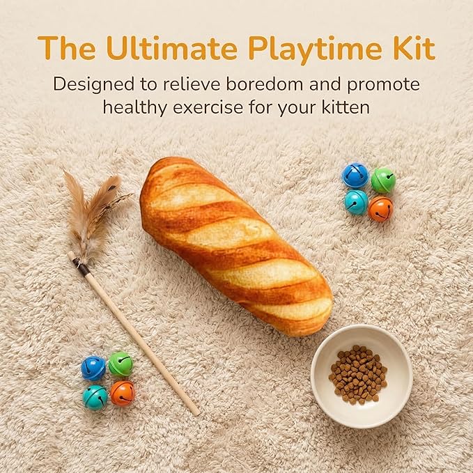 DOITOOL Catnip Toys for Indoor Cats - Bread Cat Kicker Toy & Baguette Plush for Kitten Biting & Chewing - Interactive Kitty Kick Sticks for Exercise & Boredom Relief - 7 Inch