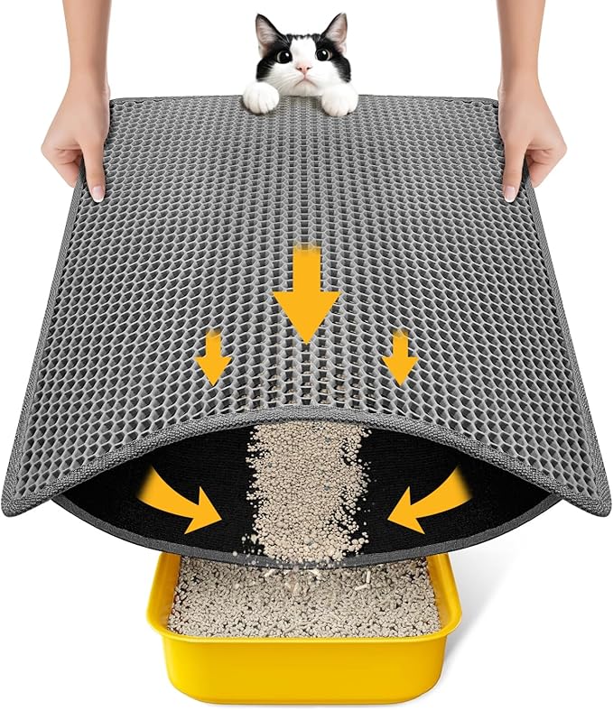 Cat Litter Mat-24"X18" Litter Box Mat for Kitty, EVA Honeycomb Double Layer Design, Urine & Waterproof Scatter Control, Less Waste, Easier To Clean,Non Slip, Gray