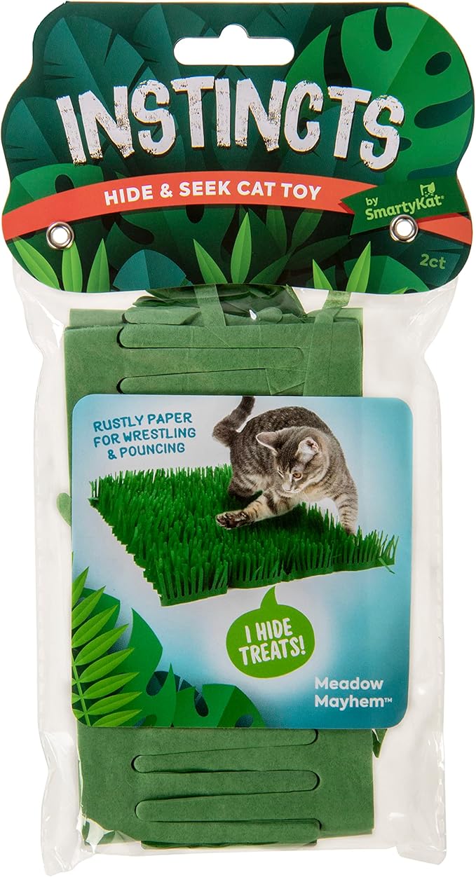 Instincts by SmartyKat 2-Pack Meadow Mayhem Hide & Seek Paper Grass Rustle Cat Mat Toy - Green, 2-Pack
