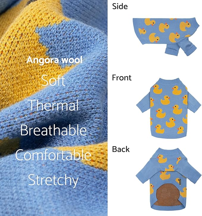 Fitwarm Funny Duck Dog Sweater, Thermal Dog Winter Clothes for Small Dogs Boy Girl, Pet Outfit, Blue, Yellow, XL