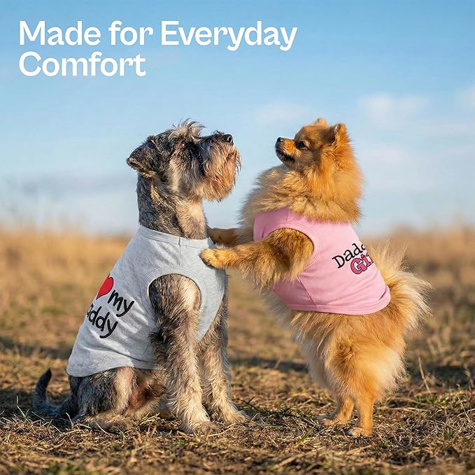 Parisian Pet 2 Pack Dog Shirts – 100% Cotton Shirts for Small Dogs – Sleeveless I Love My Daddy & Daddy’s Girl Dog Clothes – Breathable Summer Pet Apparel - Stretchy and Stylish Puppy T Shirts