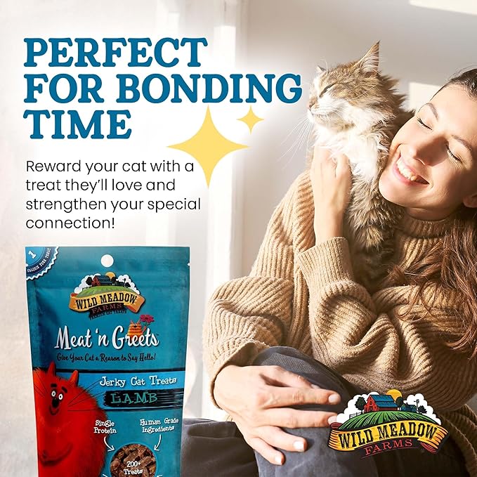 Cat Treats - Meat 'N Greets - Soft Jerky Treats with Real Meat, High Protein, Grain-Free, Perfect for Training & Rewarding, All Natural Snacks for Cats - Lamb Flavor