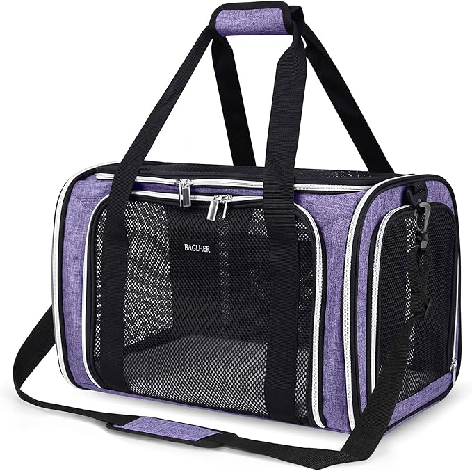 BAGLHER Pet Travel Carrier, Cat Carriers Dog Carrier for Small Medium Cats Dogs Puppies, Airline Approved Small Dog Carrier Soft Sided, Collapsible Puppy Carrier, Purple