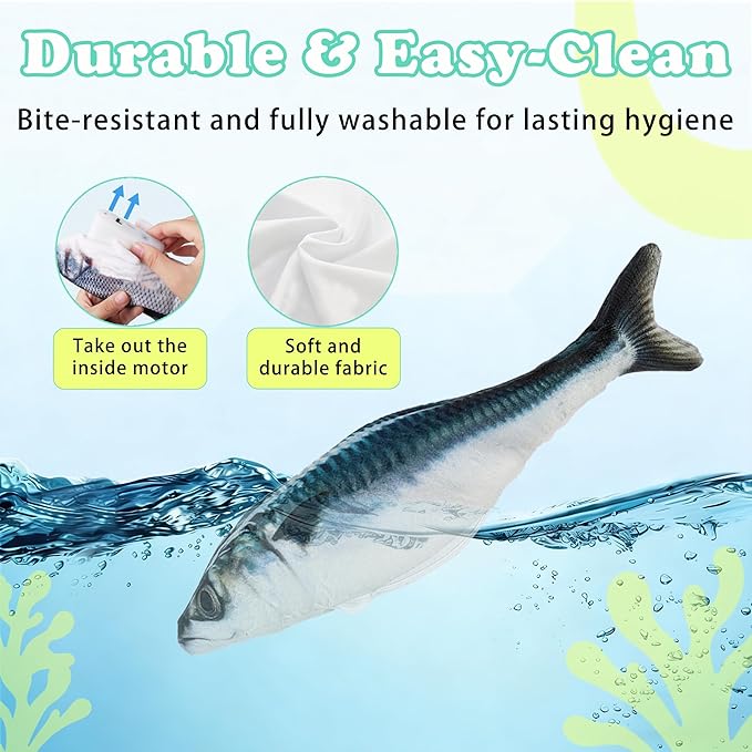 Realistic Floppy Fish Cat Toys, 3 Pack Mini-Sized, Moving Cat Toy Flopping Fish for Indoor Kitten, Sardine/Saury/Bass Interactive Cat Toys, Touch Activated, Rechargeable.