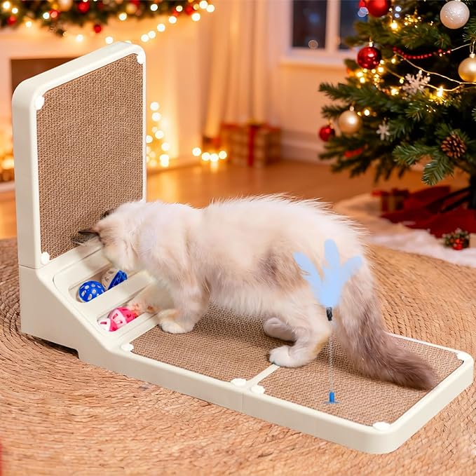 Goosheep Cat Scratching Board Kitten Scratching Ball Wall Scratchers for Indoor Cats L Shaped Cat Scratcher Cats with Scratcher Pads White