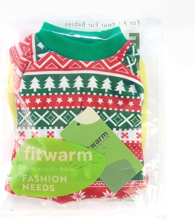 Fitwarm Dog Christmas Outfit, Holiday Pet Clothes for Small Dogs Boy Girl, Festive Pajamas with Feet, Puppy Onesie, Red, Green, Small