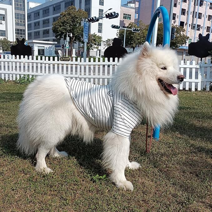 Dog and Owner Matching Clothes,White Striped Dog Shirts Summer T-Shirt Pajamas for Medium Large Dogs with Embroidered Smiley Face(Pet 6XL)