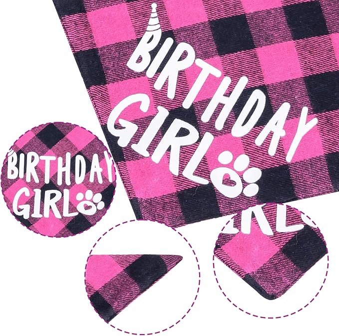Cat Birthday Decorations, Pink Girl Cat Birthday Bandana Hat Numbers Bowtie for Cats Party Outfits
