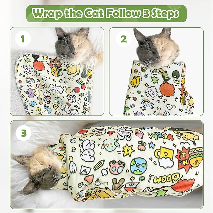 Cat Grooming Wrap with Cat Nail Clipper(27.6"x27.6"), Cat Restraint Wrap for Cutting Nails Anti Scratch/Bite/Escape, Large Cat Swaddle Wrap, Cat Grooming Supplies