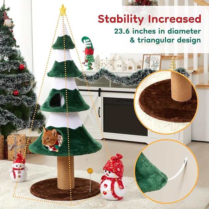 Cat Tree, 62" Cat Tower with Heavy Duty Base and Scratching Posts, Multi-Level Plant-Like Cat Furniture, Sisal Cat Scratcher & Cozy Cat Condo, a Holiday Favorite for Indoor Cats,Green