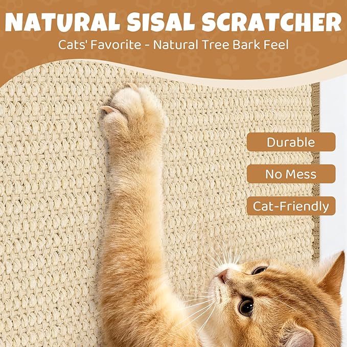 2 Pack Wall Coner Cat Scratcher with Tape, Natural Sisal Cat Corner Scratcher for Indoor Cats, Scratch Furniture Protector 20''x9.8'' + 15.7''x7.9''