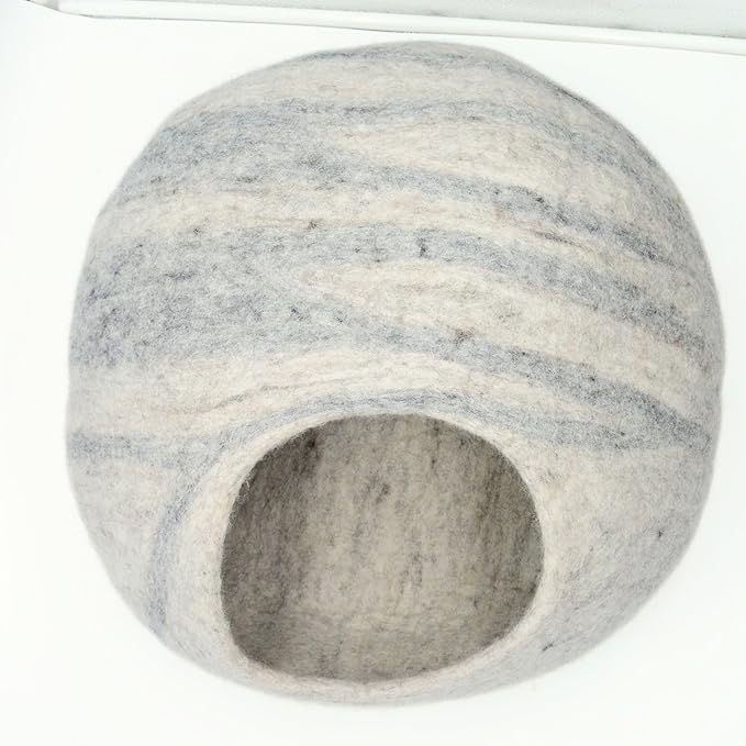 Handmade Wool Cat Bed for Cats Upto 18 pounds- Round Cat House- Premium Quality Cat Caves Free from Harmful Dyes (White, 40 cm)