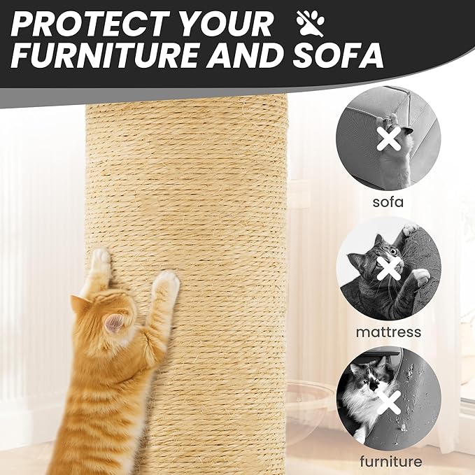 59in Large Cat Tree Tower for Indoor Cats with Soft Plush Hang Ball, Two Condos, Sisal Scratch Posts & Rope Play for Kittens/Adult Cats, Black