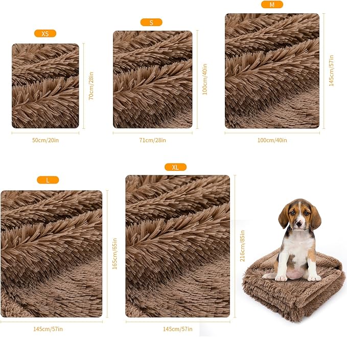 Calming Pet Blankets for Cats Fluffy Long Faux Fur Dogs Blanket for Couch Covers Waterproof Soft and Cozy Pets Cover on Sofa and beds Protective(Brown,S-40x28in)