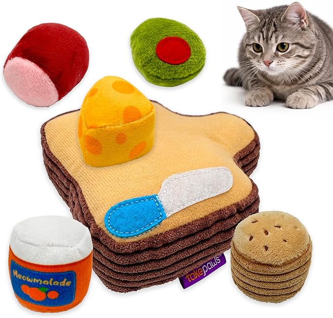 Pounce & Purr® Deluxe Interactive Cat Toy Set – 6 Piece Detachable Plush Catnip & Silvervine Playset with Themed Toys & Kicker Base