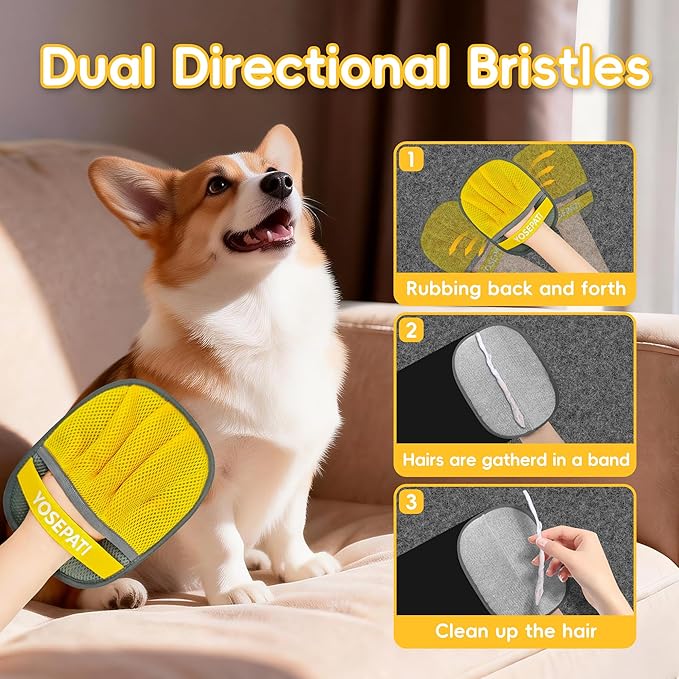 Pet Hair Removal Glove, Five-Finger Magic Brush Electrostatic Mitt, Pet Hair Remover Tool for Dog & Cat, Reusable Pet Hair Gloves Pet Grooming Needs, Fur Remover for Couch, Clothing & Carpet